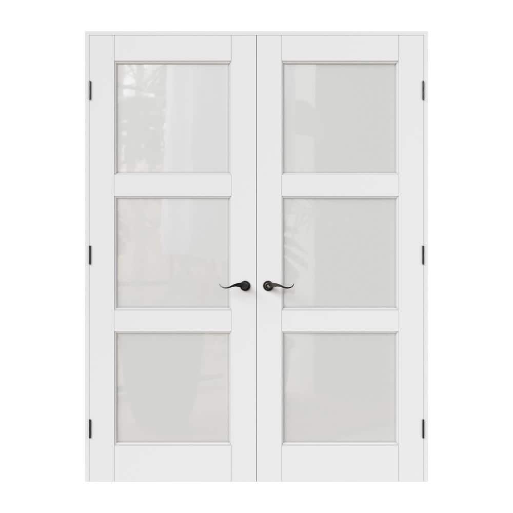 Assembly Required 64 in. x 80 in. 3-Lite Frosted Glass Universal White Glass Interior French Door Kit w/Separate Jamb price history on PriceWatchPro