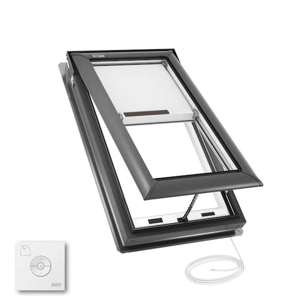 21 in. x 37-7/8 in. Electric Venting Deck Mount Skylight with Laminated LowE3 Glass, Solar Powered Room Darkening Shade