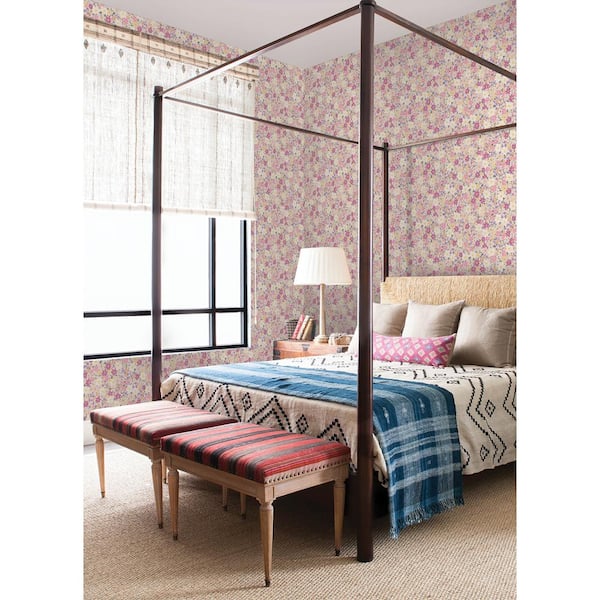 Wildflower Impressions Magenta Peel and Stick Wallpaper