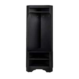 Minimalist Corner Hall Tree with Shoe Bench, 4 Hooks, Corner Cabinet with Adjustable Shelf, Black