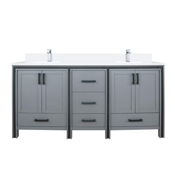 Ziva 72 in W x 22 in D Dark Grey Double Bath Vanity, Cultured Marble Top and Faucet Set