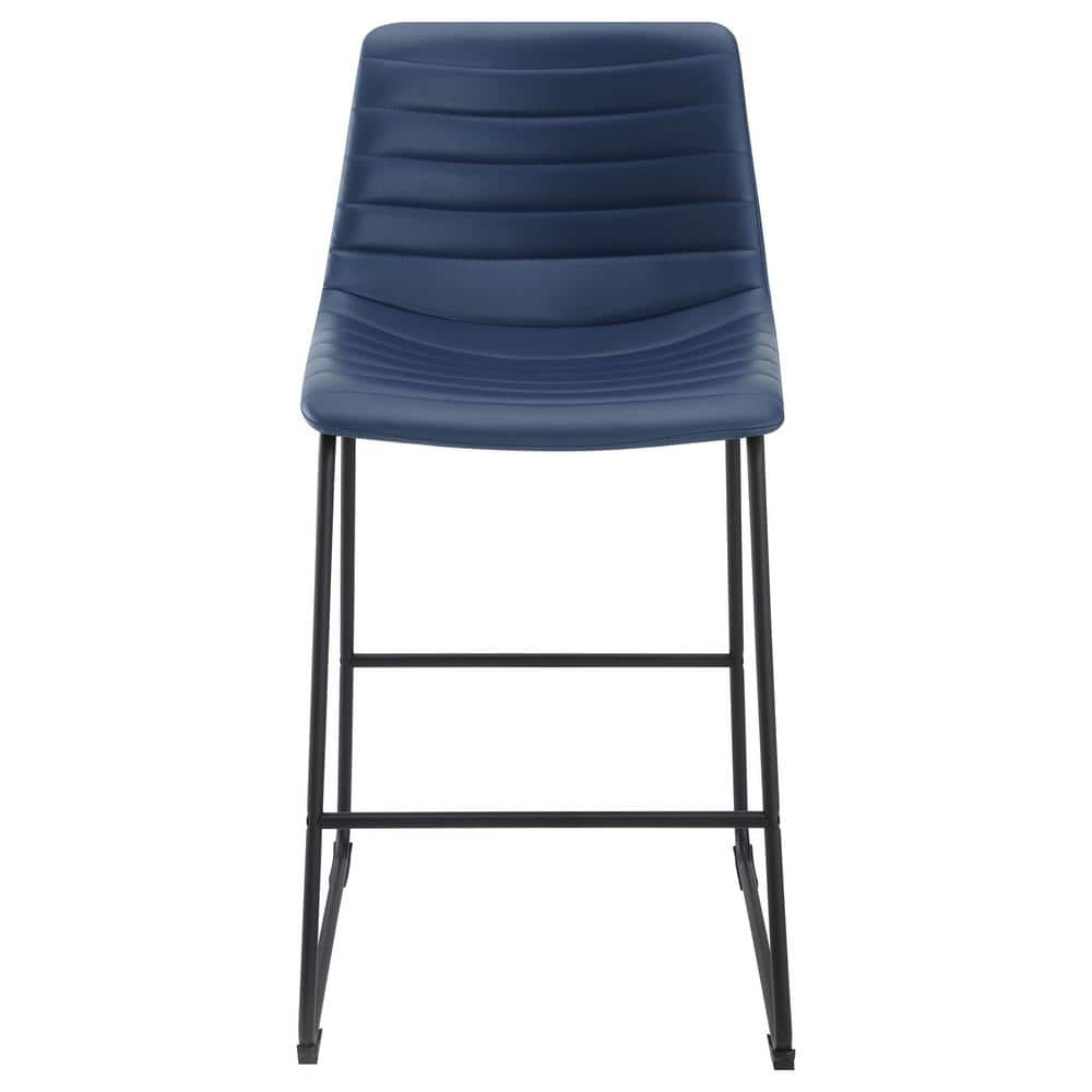 Zuni Blue Faux Leather Upholstered Counter Stools with Black Metal Base
