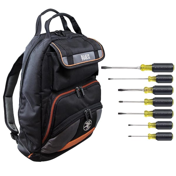 Klein Tools Tradesman Pro 17.5 in. Tool Gear Back Pack with 7-Piece Assorted Screwdriver Set