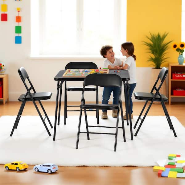 Homy Casa FOLS 5-Piece Black Folding Table and Chair Set 34 in