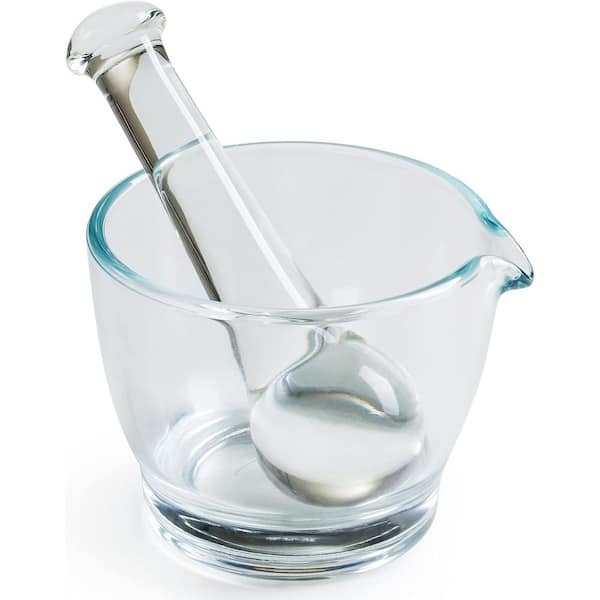 Glass Mortar and Pestle Bowl Transparent Medicine Grinder Mixer Smooth Surface for Pharmacy Science Lab 8oz