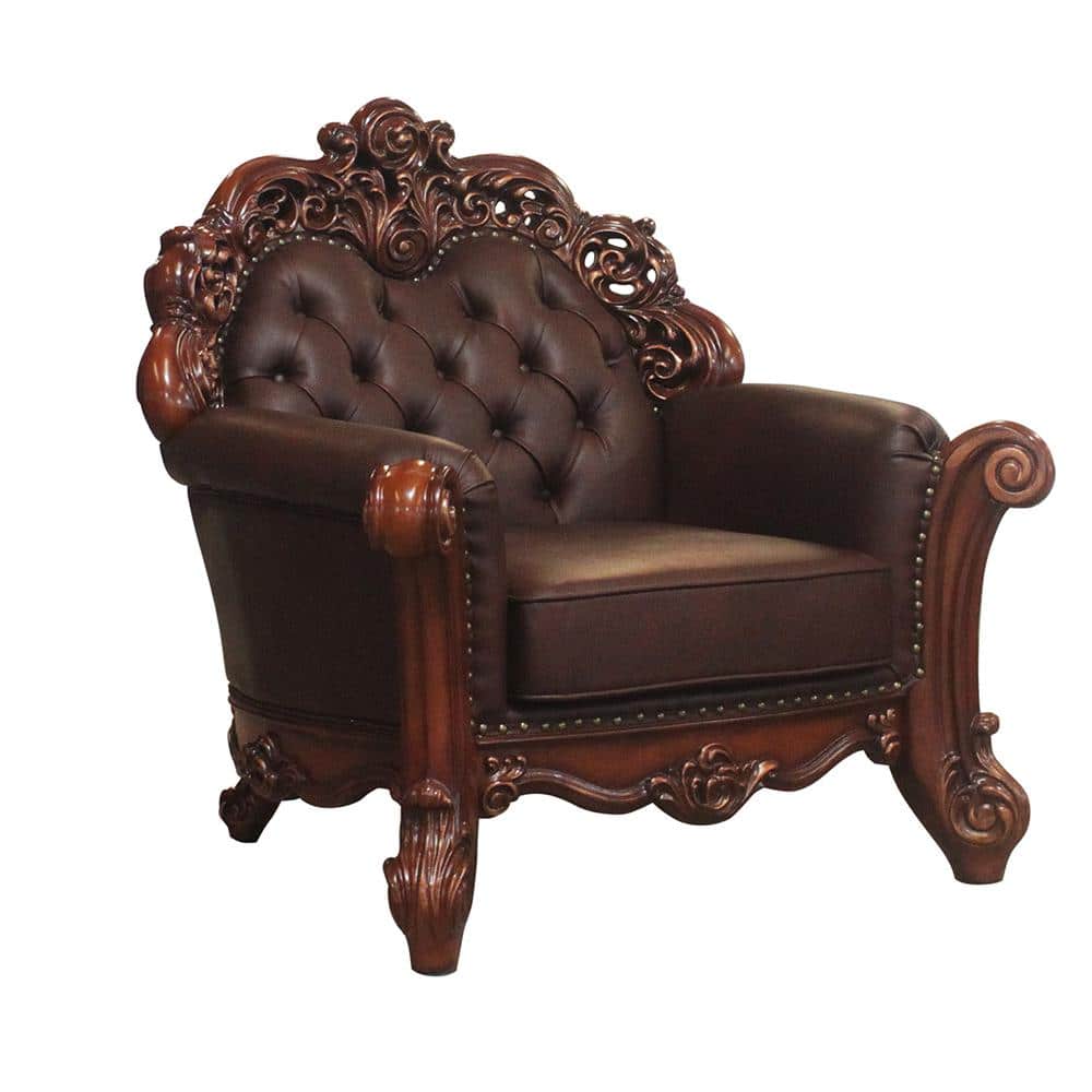 Vendome Cherry Faux Leather Handcrafted Chair with Pillow