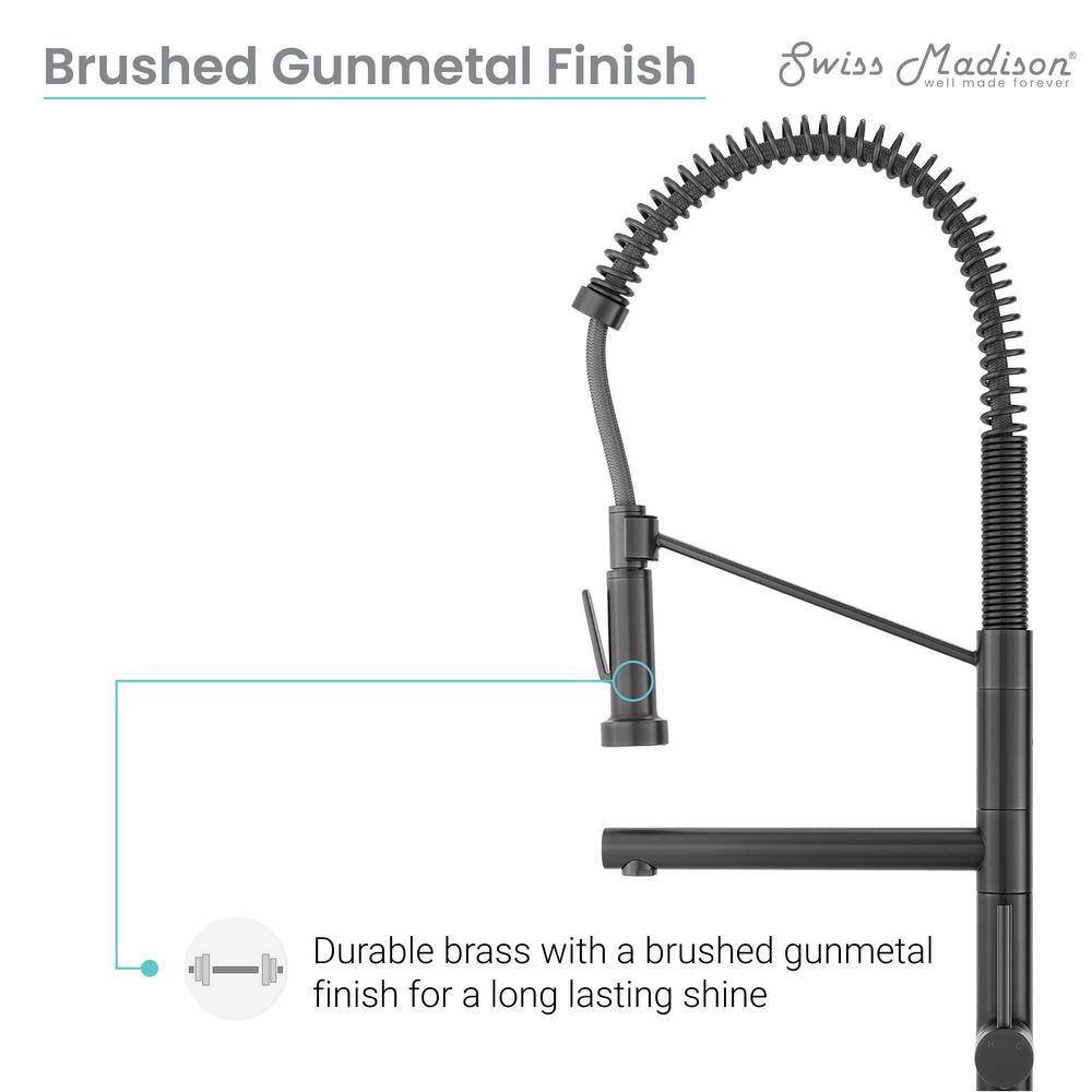 Gunmetal Gray Single Handle Pull-Down Kitchen Faucet with Pot Filler