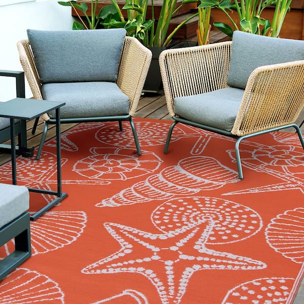 【2/22誕生日セール】PALMS CORAL STAR CSP-10620 Coral Seashore 6 ft. x 8 ft. Indoor/Outdoor Area Rug PLV0030.69HD