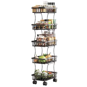 5 Tier Fruit Vegetable Basket for Kitchen, Storage Cart, Vegetable Basket Bins, Wire Storage Organizer Cart with Wheels