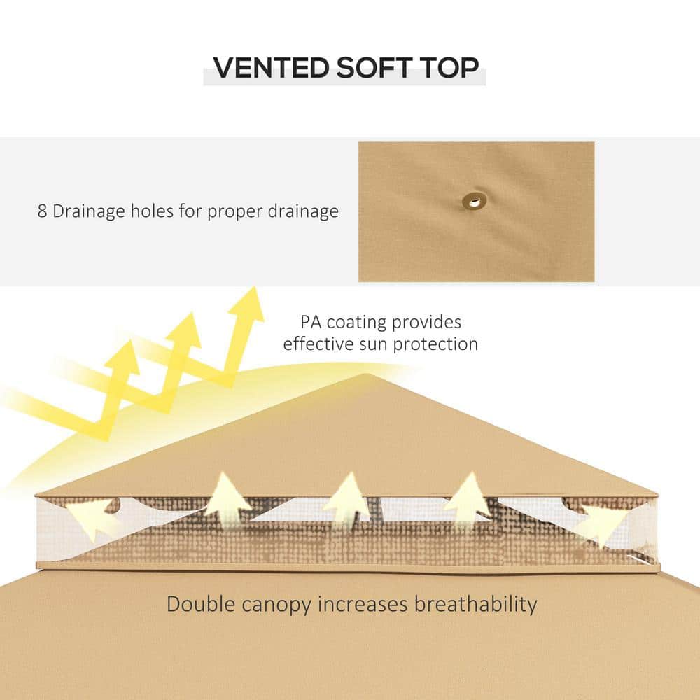 Outsunny Brown Steel Outdoor Patio Gazebo with Mesh Curtains and Shelves