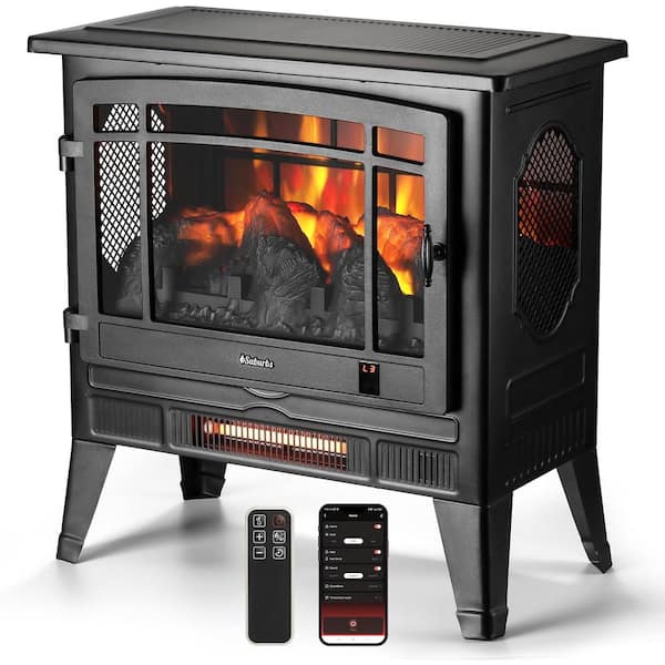 TURBRO 1400 W Suburbs 25 in. WiFi-Enabled Electric Fireplace Infrared Quartz Heater, Crackling Sound Freestanding heater, Black