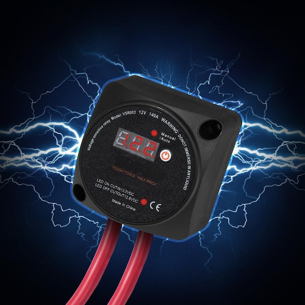 Dual Battery Isolator Kit, 12V 140Amp, Manual and Auto Modes VSR Voltage Sensitive Relay with LCD Screen, Smart