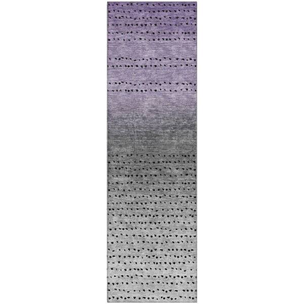 Mayfield Premium Machine Washable Abstract AMF2009 Purple 2 ft. x 7 ft. Runner Rug