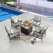 5-Piece Metal Patio Fire Pit Seating Set with Gray Cushions