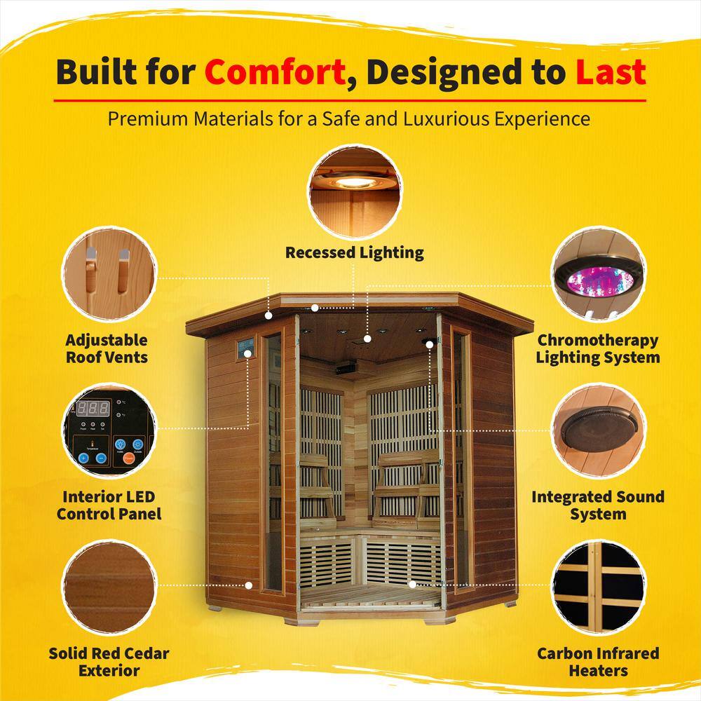 Canadian Red Cedar 4-Person Corner Infrared Sauna