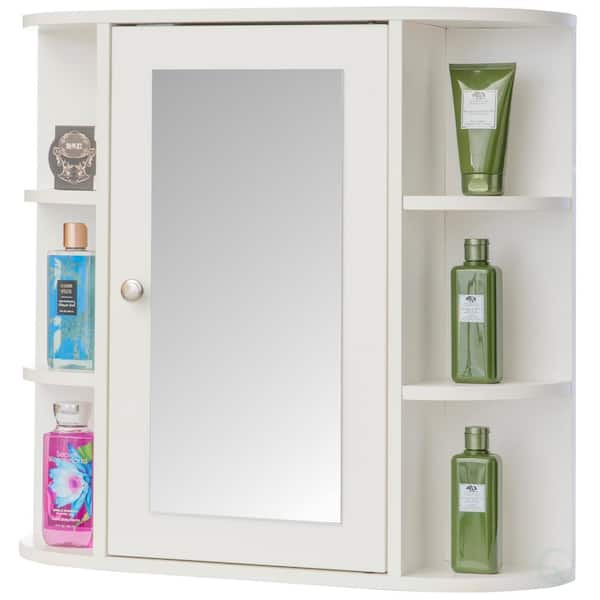 Basicwise 26 in. x 25 in. Surface Mount Medicine Cabinet Storage Organizer, Mirrored Vanity Chest with Open Shelves
