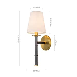 Bamknot 5.9 in. W 1-Light Aged Brass Gold and Stain Black Vanity Light Wall Sconce with Fabric Shade
