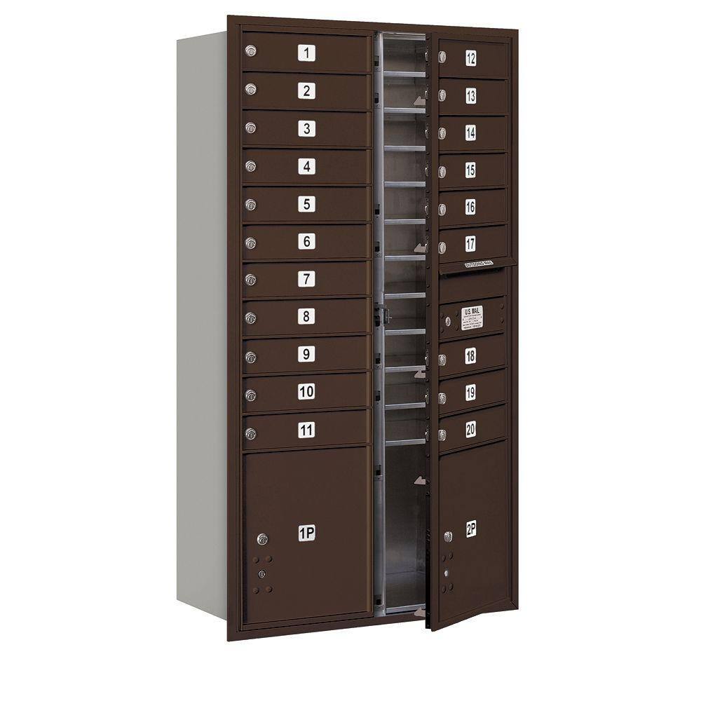 Salsbury Industries 56-3/4 in. H x 31-1/8 in. W Bronze Front Loading 4C  Horizontal Mailbox with 20 MB1 Doors/2 PL's 3716D-20ZFU