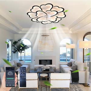 35 in. LED Indoor Black Smart Ceiling Fan with Lights and Remote, Flush Mount Low Profile Dimmable Ceiling Fan Light