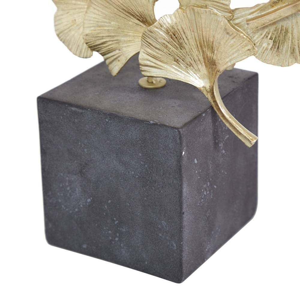 Gold Resin Floral Sculpture with Black Base, 17" Height