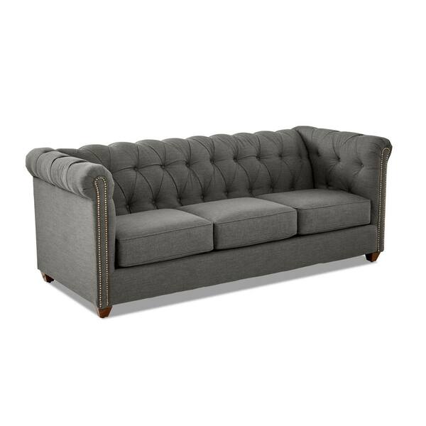 AVENUE 405 Keaton 88 in. Graphite Fabric 3-Seater Sofa with Nailheads