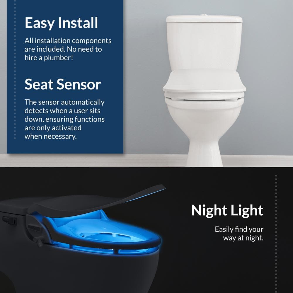 Elongated White Heated Bidet Toilet Seat with Remote