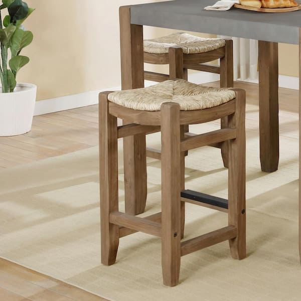 Alaterre Furniture Newport 26 in. H Light Amber Wood Counter-Height Stool with Rush Seat
