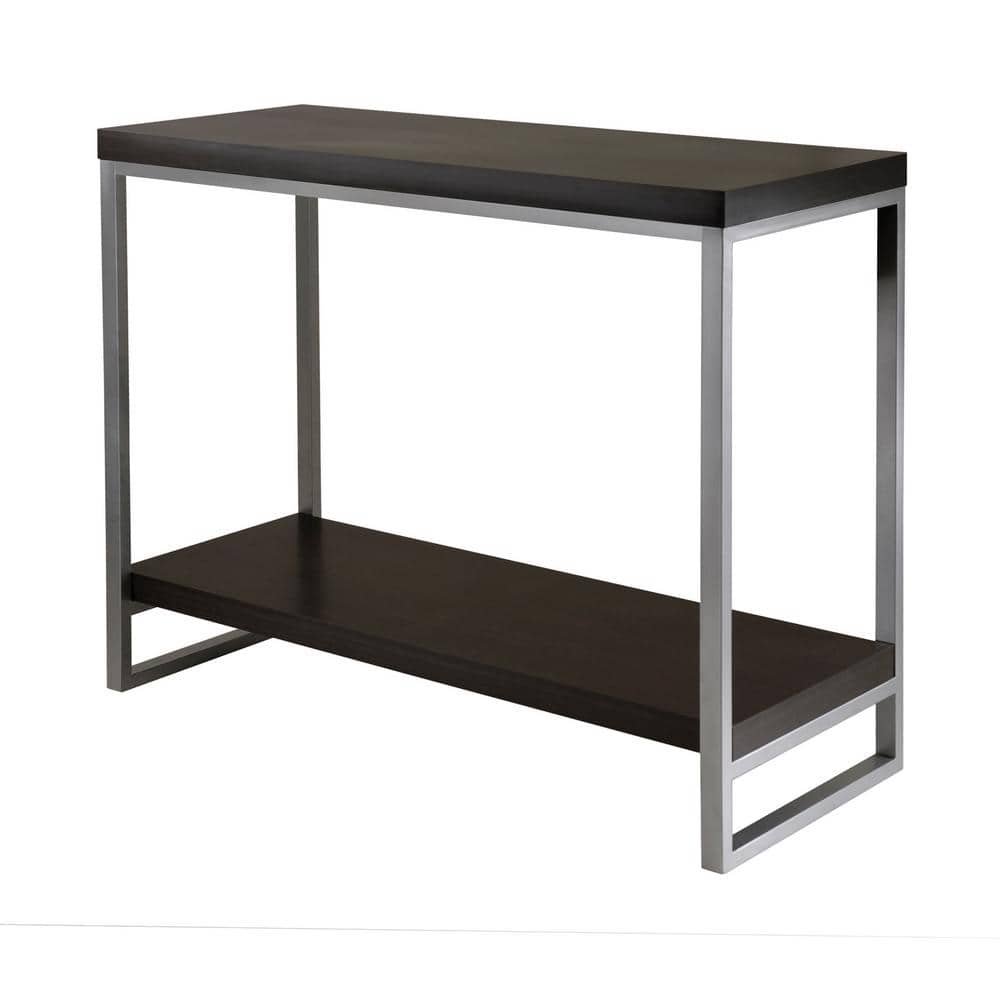 Jared 40 in. Espresso Standard Rectangle Wood Console Table with Shelves price history on PriceWatchPro