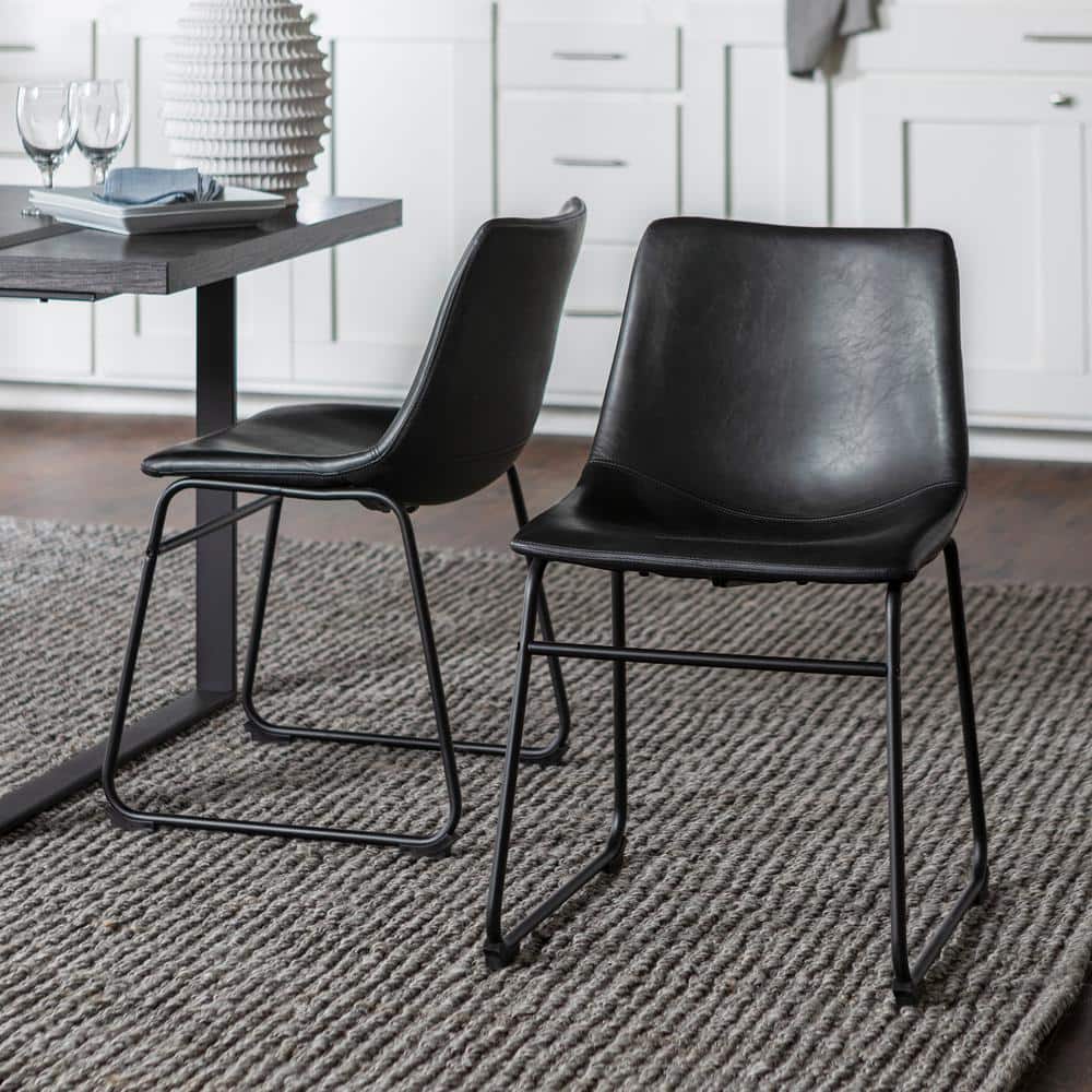 Sleek Black Faux Leather and Metal Space-Saving Dining Chair Set