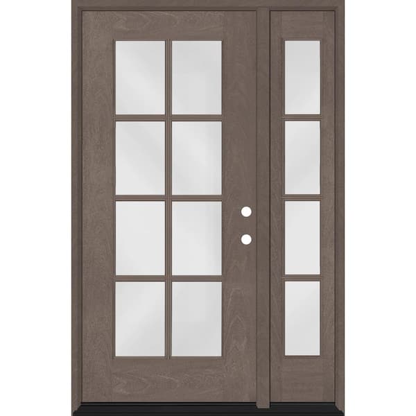 Steves & Sons Regency 51 in. x 80 in. Full Lite 8 Lite Clear Glass LH Ashwood Stain Mahogany Fiberglass Prehung Front Door w/12in.SL