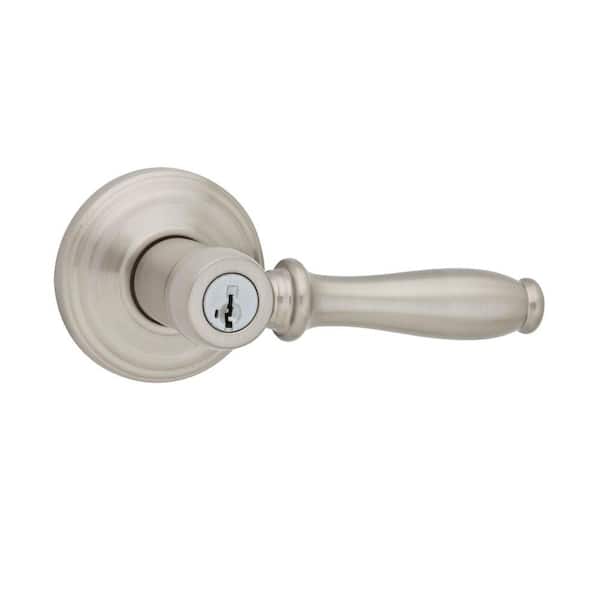 Kwikset Ashfield Satin Nickel Exterior Entry Door Handle featuring