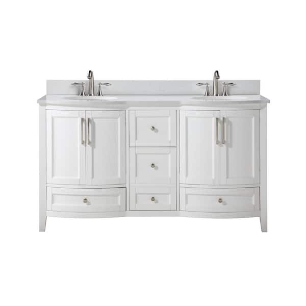 Runfine Harper 60 in. W x 22 in. D x 34 in. H Bath Vanity in white with Carrara Engineered Stone Top with White Basin
