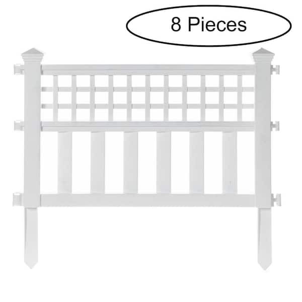 Garden Gate Patio Picket Fence Flower Bed Border White Vinyl Edging, (Set Of 8)