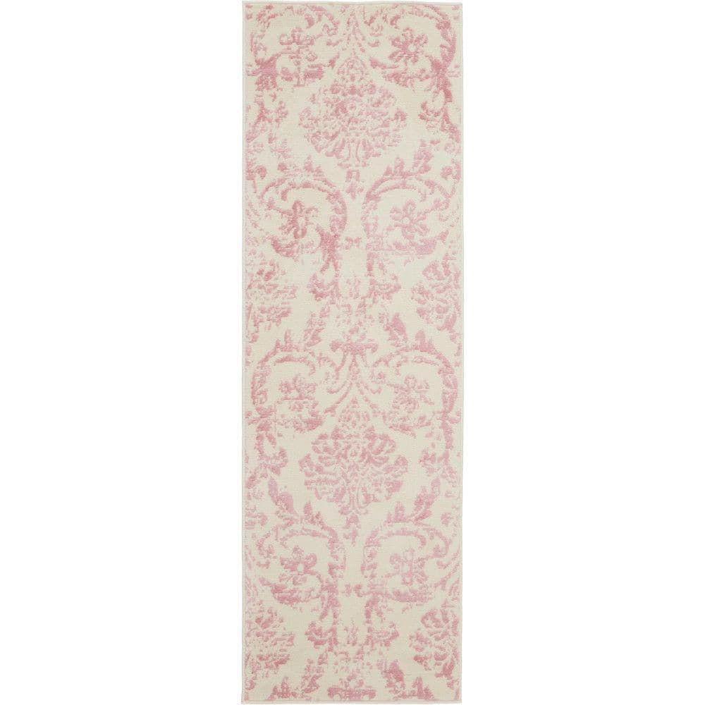 Nourison Jubilant Ivory Pink 2 ft. x 6 ft. Damask Transitional Runner ...