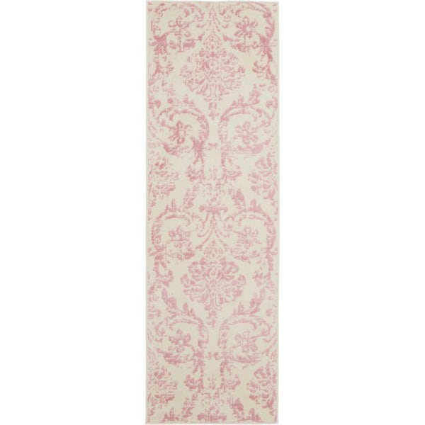 Jubilant Ivory Pink 2 ft. x 6 ft. Damask Transitional Runner Area Rug