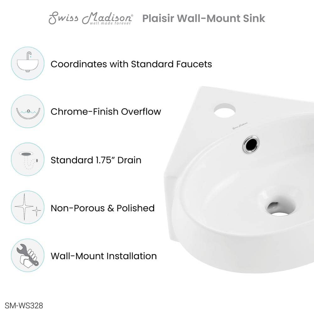 White Ceramic Corner Wall-Mount Vessel Sink