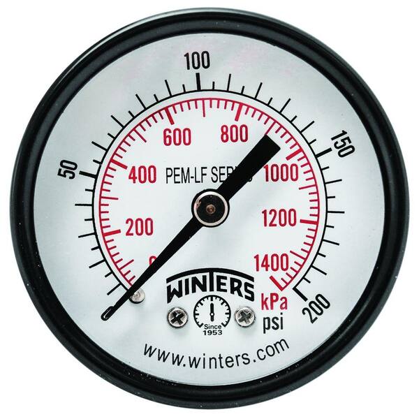 Winters Instruments PEM-LF Series 2 in. Lead-Free Brass Pressure Gauge with 1/4 in. NPT CBM and 0-200 psi/kPa