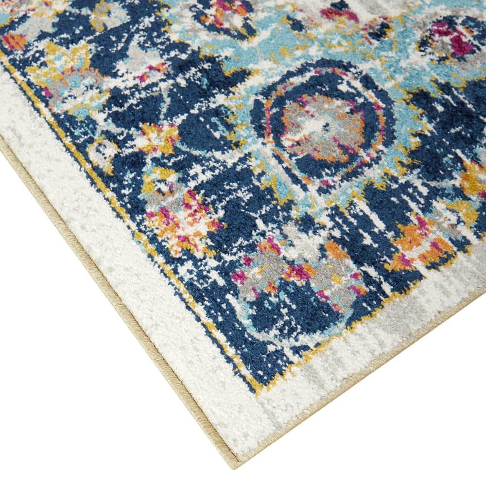 Gray Rectangular Medallion Synthetic Easy Care Area Rug