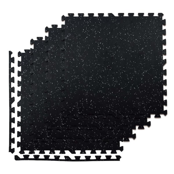Jeedeson White and Black 24 in. x 24 in. x 0.55 in. Thick Rubber Exercise\Gym Flooring Tiles (24 sq. ft.)