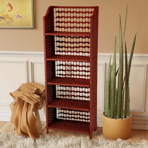 Oriental Furniture 53 Natural Fiber Shelving Unit - Mahogany