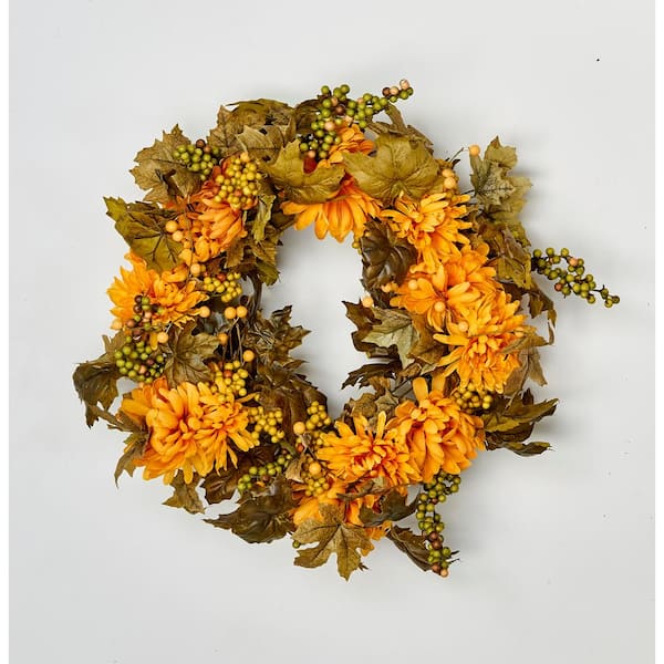 Unbranded 20 in. Mum Green Leaves and Berries Leaves Wreath