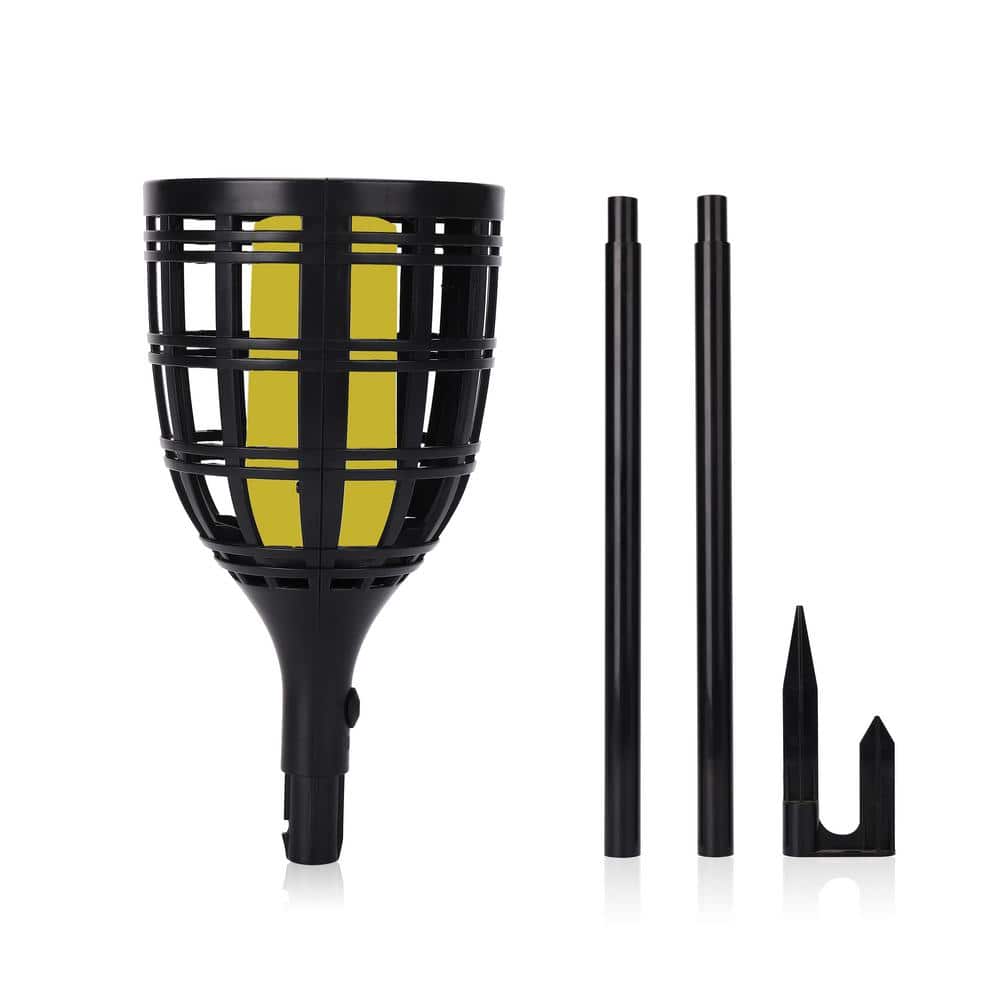 Black Solar LED Pathway Torch Light Pack with Flickering Flame