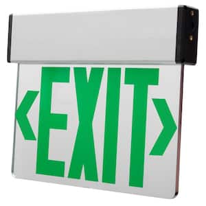 60-Watt Equivalent White Integrated LED Clear Panel Single Face Green Edge Lit Emergency Exit Sign with Battery Backup