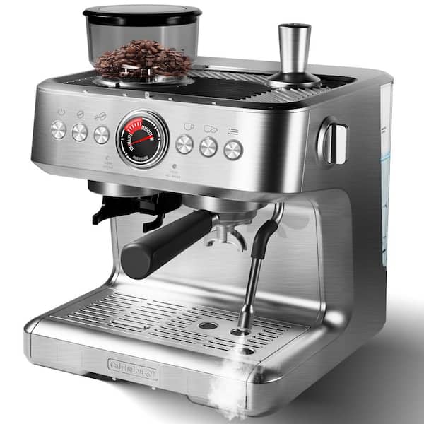 2 Cup Stainless Steel Semi-Automatic Espresso Machine with Built-In Grinder, Milk Frother and 20 Bar Pump