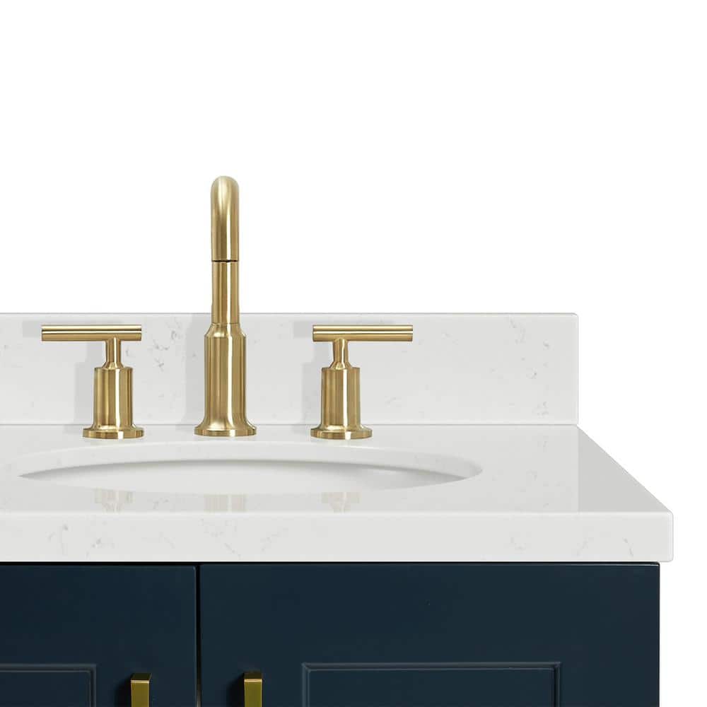 Midnight Blue Freestanding Single Vanity with Carrara Quartz Top