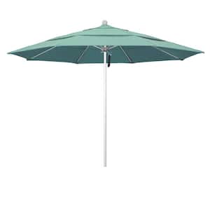 11 ft. Silver Aluminum Commercial Market Patio Umbrella with Fiberglass Ribs and Pulley Lift in Spectrum Mist Sunbrella