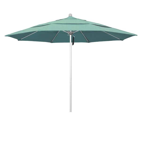 California Umbrella 11 ft. Silver Aluminum Commercial Market Patio Umbrella with Fiberglass Ribs and Pulley Lift in Spectrum Mist Sunbrella