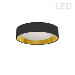 CFLD 11 in. 75 Watt Modern Black Integrated LED Flush Mount with Black Fabric Shade