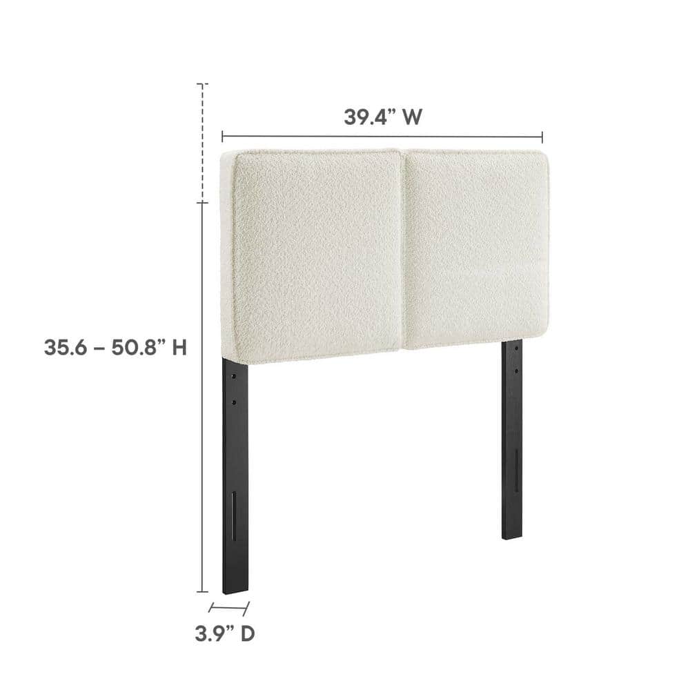 Cream Boucle Upholstered Twin Headboard with Wood Legs