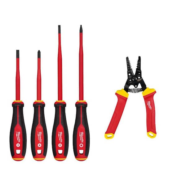 Milwaukee 1000V Insulated Slim Tip Screwdriver Set with 1000V Insulated 10-20 AWG Wire Stripper and Cutter (5-Piece)